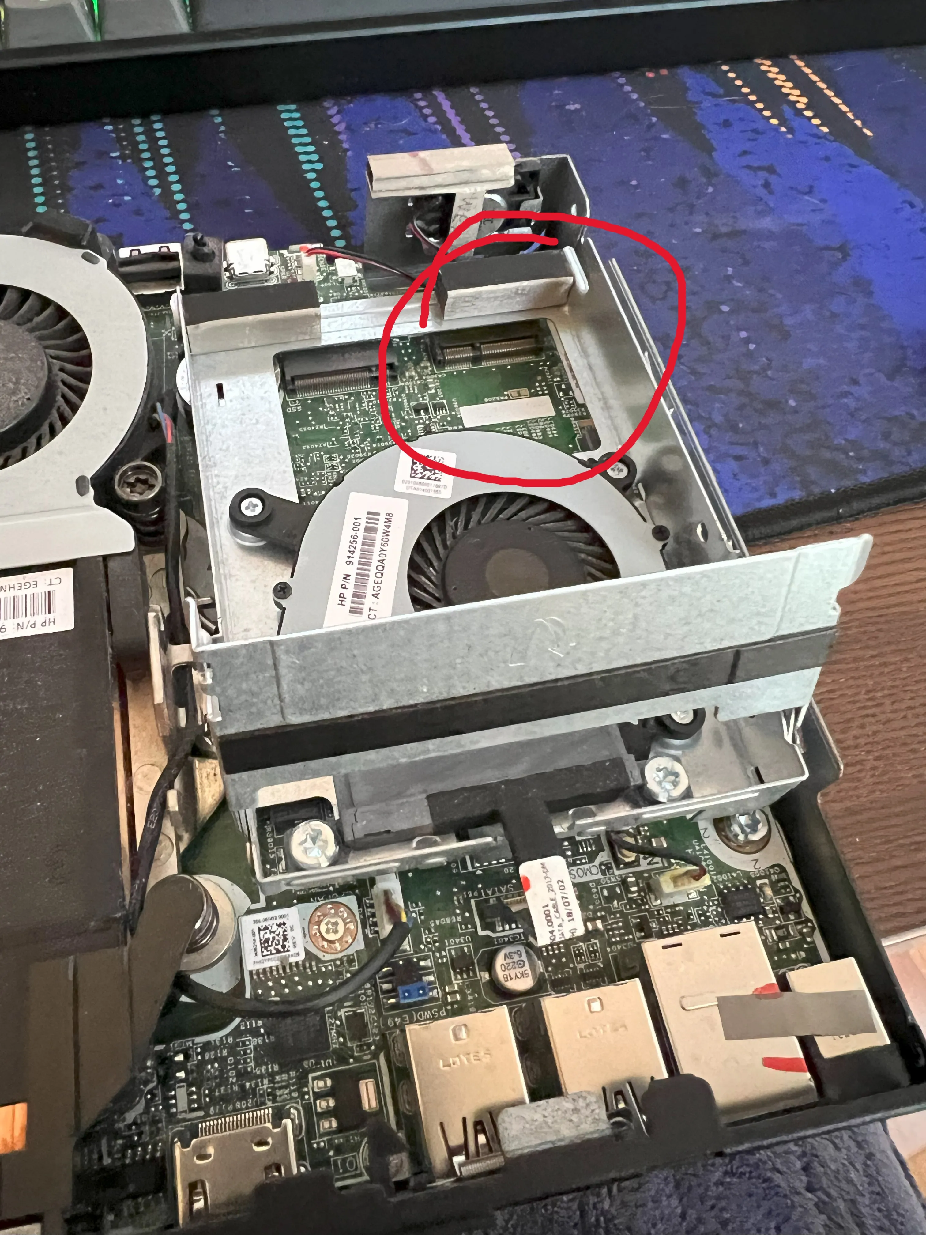 EliteDesk G3 800 motherboard picture with M.2 slot highlighted