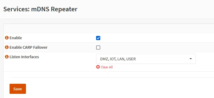 mDNS repeater plugin settings