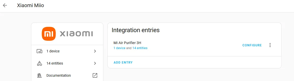 Home Assistant showing successful Xiaomi connection
